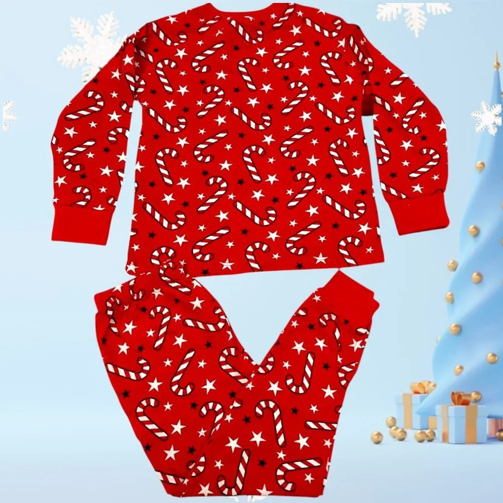 Kids Candy Cane Christmas Pajama Set – Red Long Sleeve Top & Pants